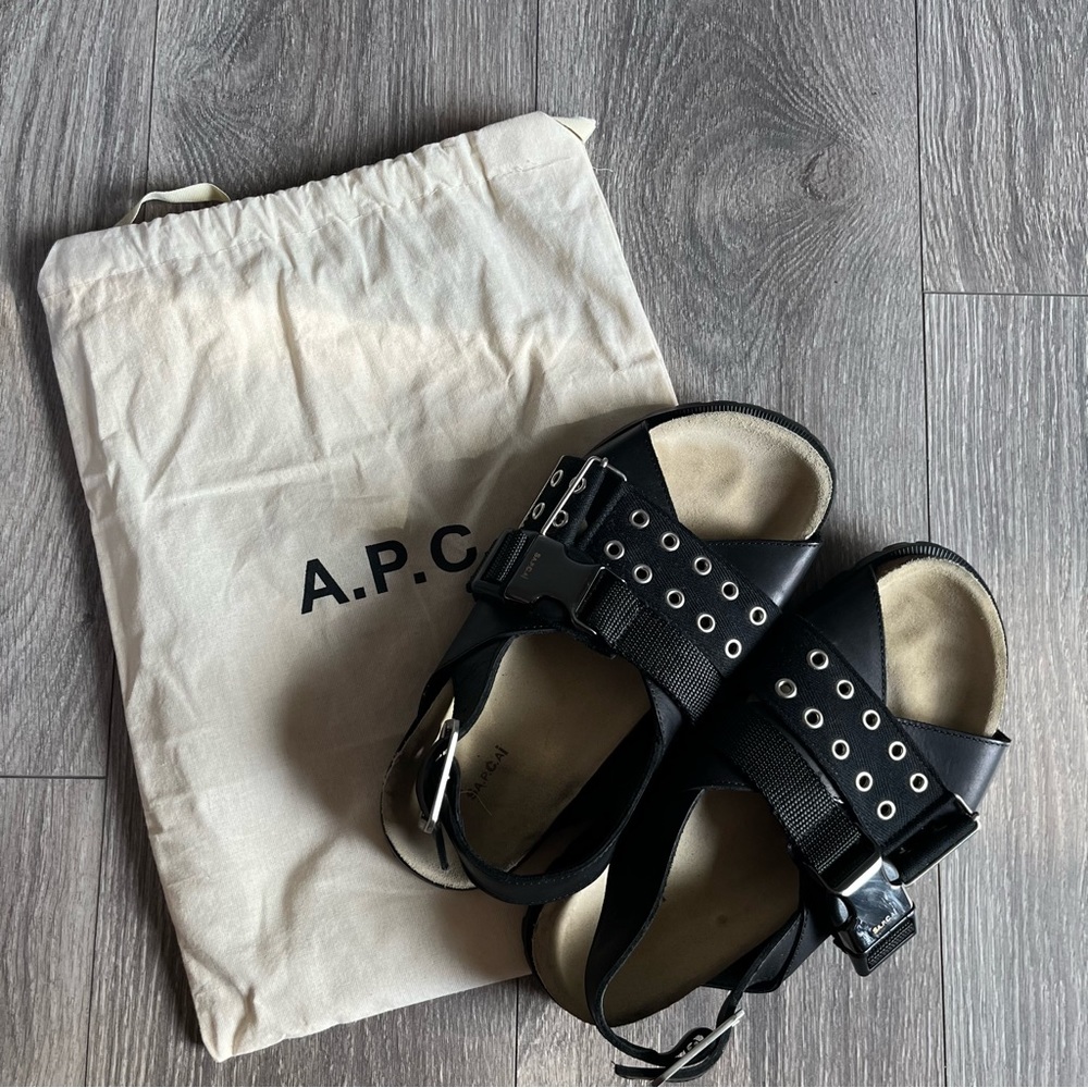 A.P.C x Sacai Black Leather Sandals